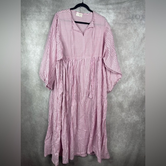 Honeydove Vintage Cotton Striped Easy Dress In Red Women's One Size - Picture 1 of 9